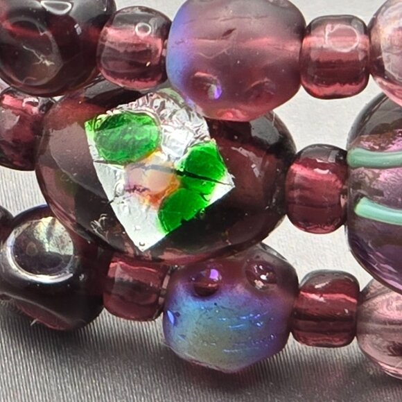 VTG Sterling Silver Purple AB Crystal Foil Leaf & Floral Beaded Bracelet 7.5" - Picture 2 of 10